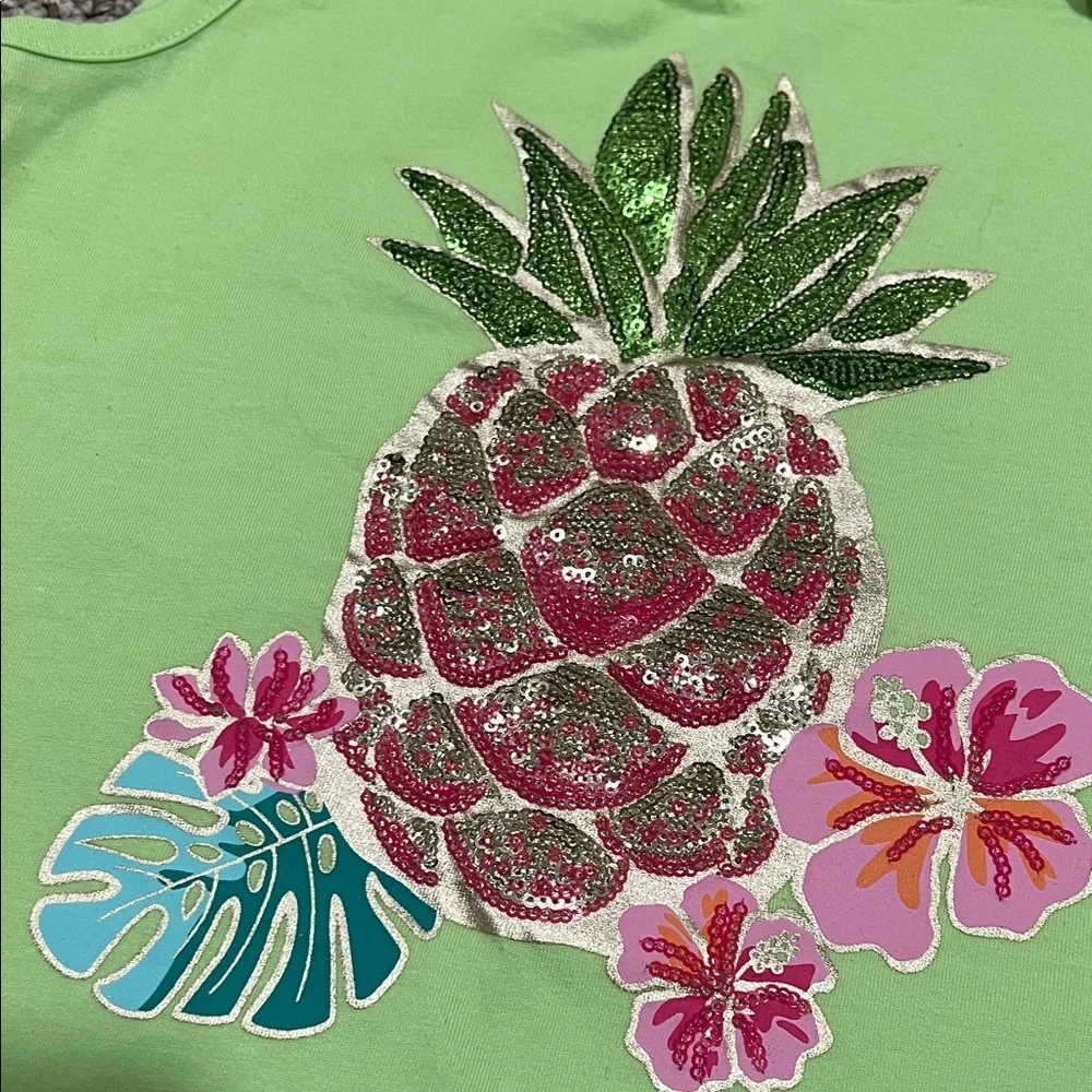 Isaac Mizrahi Green Tank Top with Pineapple Design 7-8Y